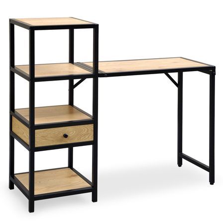 Bureau extensible chêne foncé et métal noir Doumy