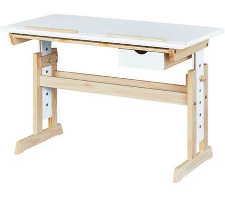 Bureau inclinable 1 tiroir bois massif clair et blanc Rubi