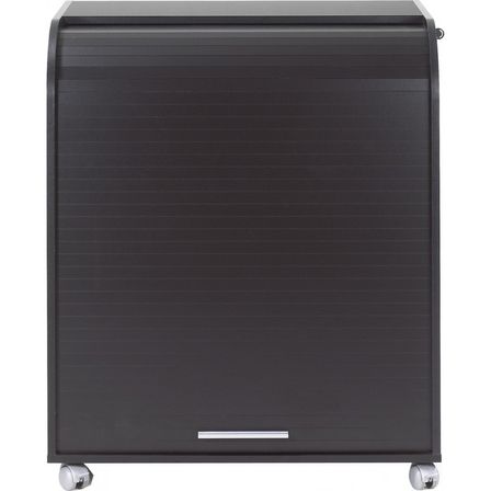 Bureau informatique noir à roulettes BOKER – Bureau compact avec rideau et serrure