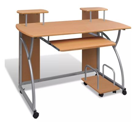 Bureau informatique sur roulettes bois beige et métal gris Patti