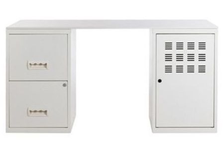 Bureau métal blanc 1 colonne de 2 tiroirs 1 casier à porte Logis