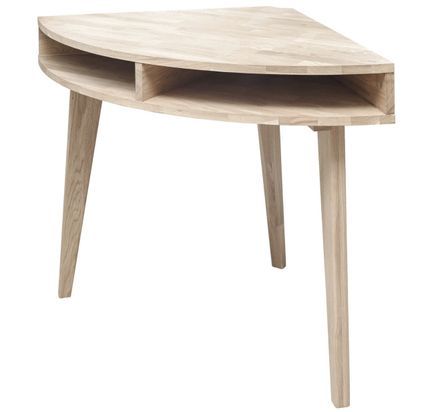 Bureau mural d'angle en bois de chêne massif blanchi Kundy 75 cm