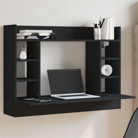 Bureau mural noir 105x48x75 cm bois d'ingénierie