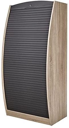 Bureau secrétaire multimédia à rideau TAKO 80 cm – Armoire informatique compacte avec rangement