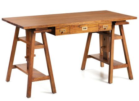 Bureau tréteaux réglable en bois massif marron ORKA 152 cm