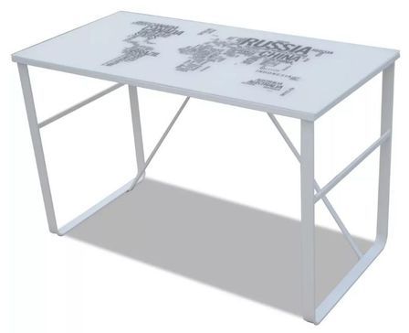 Bureau verre trempé à motif et métal blanc Holy