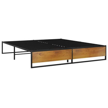 Cadre de lit 32.5 cm en bois naturel et métal noir Voza - Style industriel
