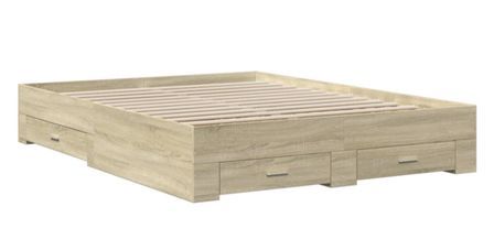 Cadre de lit 32 cm en bois avec 2 tiroirs latéraux 2 tiroirs frontaux Helika - Élégance et fonctionnalité