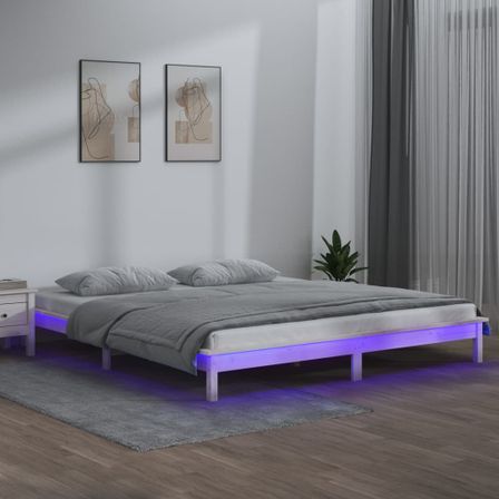 Cadre de lit à LED blanc 120x190 cm petit double bois massif