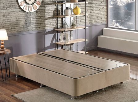 Cadre de lit avec coffre de rangement tissu marron clair Rika