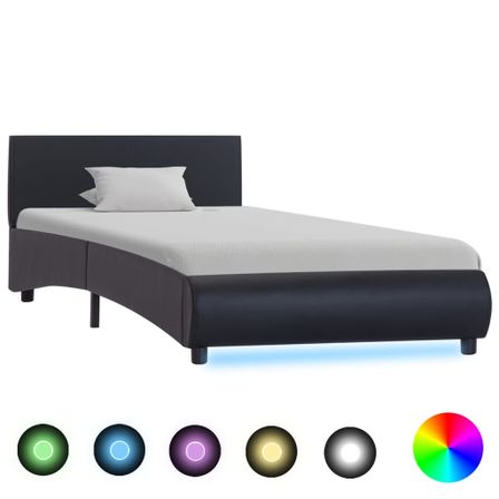 Lit avec LED Noir Similicuir 90 x 200 cm 7