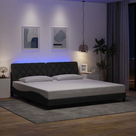 Cadre de lit avec LED sans matelas gris foncé 200x200 cm tissu