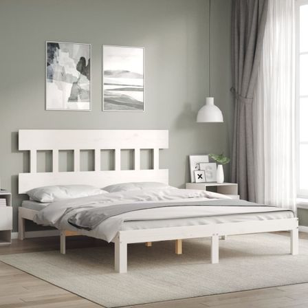 Lit avec tête de lit blanc 160x200 cm bois massif