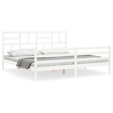 Cadre de lit avec tête de lit blanc Super King Size bois massif