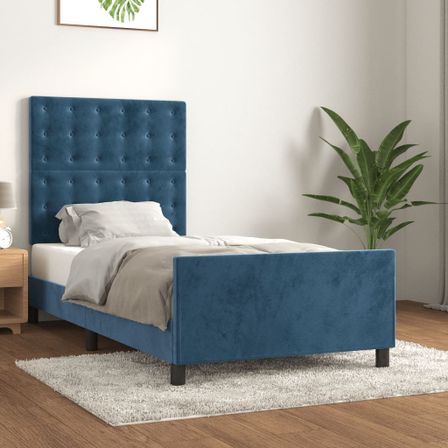 Cadre de lit avec tête de lit Bleu foncé 100x200 cm Velours