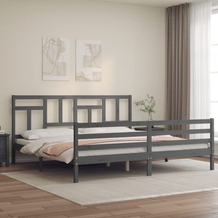 Lit avec tête de lit gris 200x200 cm bois massif