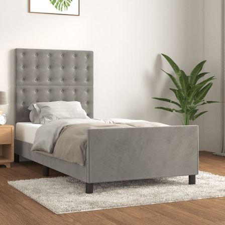 Cadre de lit avec tête de lit Gris clair 90x190 cm Velours