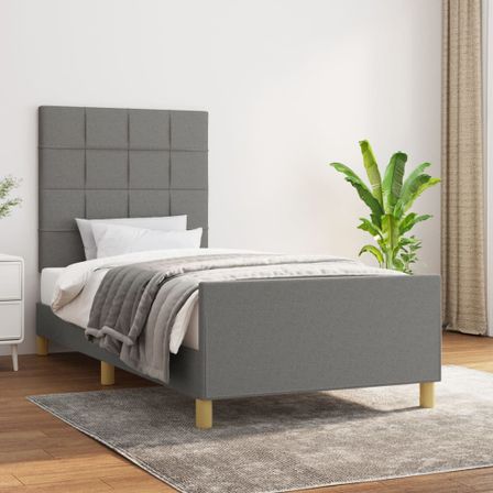 Cadre de lit avec tête de lit Gris foncé 100x200 cm Tissu