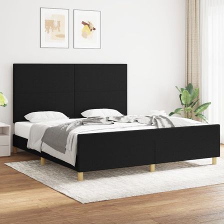 Cadre de lit avec tête de lit Noir 180 x 200 cm Tissu