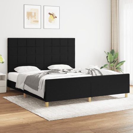 Cadre de lit avec tête de lit Noir 180 x 200 cm Tissu