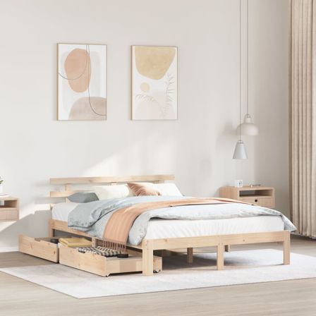 Cadre de lit avec tiroirs 135x190 cm Bois de pin massif