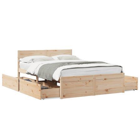 Cadre de lit avec tiroirs 140x190 cm bois de pin massif