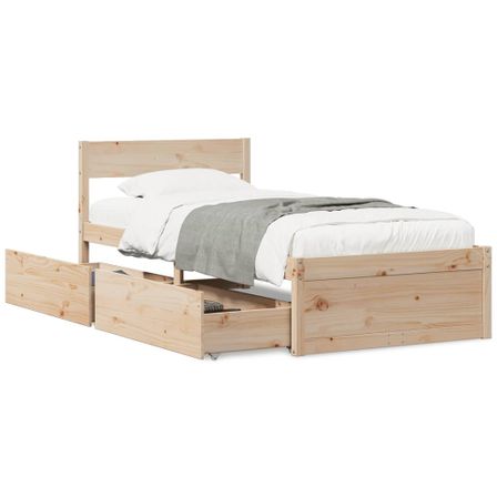 Cadre de lit avec tiroirs 90x190 cm bois de pin massif