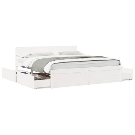 Cadre de lit avec tiroirs blanc 180x200 cm bois de pin massif
