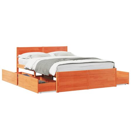 Cadre de lit avec tiroirs cire marron 120x200cm bois pin massif