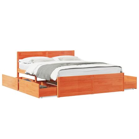 Cadre de lit avec tiroirs cire marron 150x200cm bois pin massif