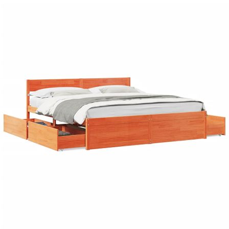 Cadre de lit avec tiroirs cire marron 200x200cm bois pin massif