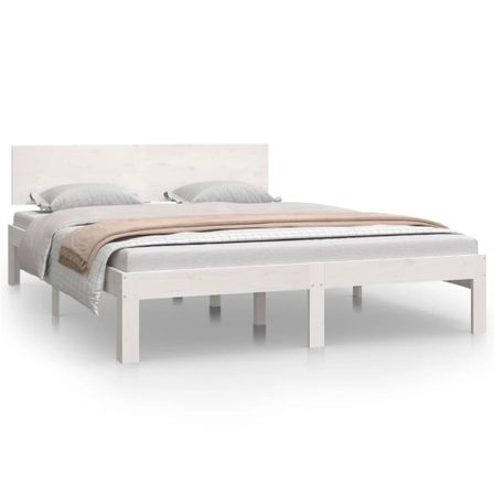 Lit Blanc Bois de pin massif 140x200 cm 2
