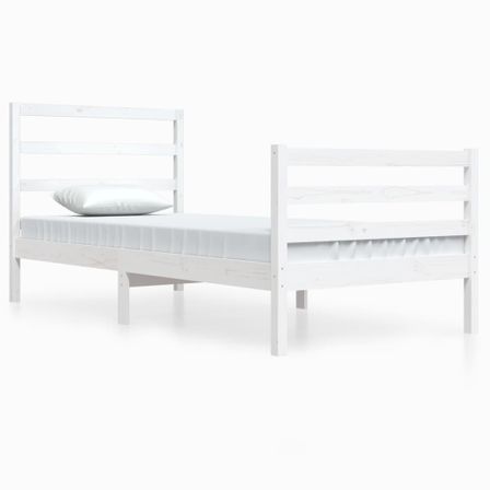 Lit Blanc Bois de pin massif 90x200 cm 10