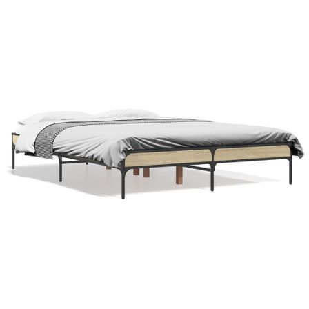 Cadre de lit chêne sonoma 135x190 cm bois d'ingénierie et métal