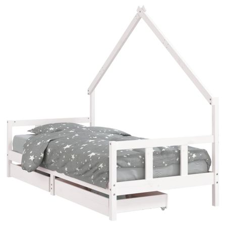 Cadre de lit enfant tiroirs blanc 90x200 cm bois de pin massif