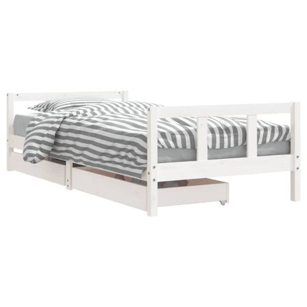Cadre de lit enfant tiroirs blanc 90x200 cm bois de pin massif