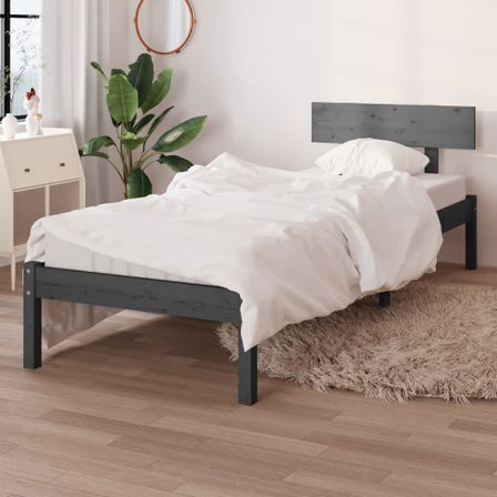 Lit Gris Bois de pin massif 90x190 cm UK simple