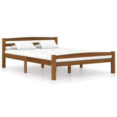 Lit Marron miel Bois de pin massif 140x200 cm 5