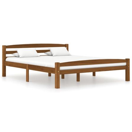 Lit Marron miel Bois de pin massif 160x200 cm 12