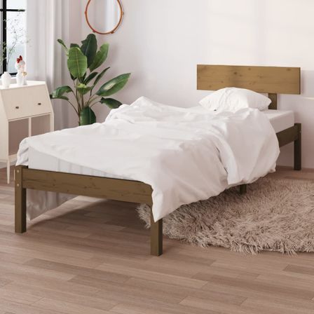 Lit Marron miel Bois de pin massif 90x190 cm UK simple