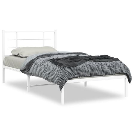 Cadre de lit métal avec tête de lit blanc 107x203 cm