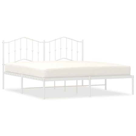 Cadre de lit métal avec tête de lit blanc 183x213 cm