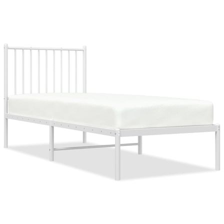 Cadre de lit métal avec tête de lit blanc 75x190 cm