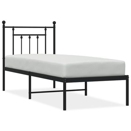 Cadre de lit métal avec tête de lit noir 75x190 cm