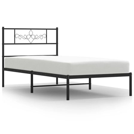 Cadre de lit métal avec tête de lit noir 80x200 cm