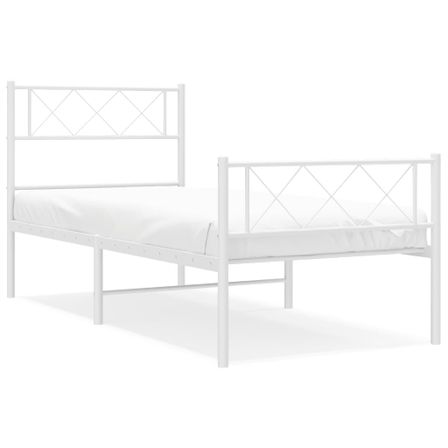 Cadre de lit métal avec tête de lit/pied de lit blanc 100x200cm