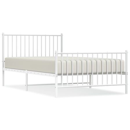Cadre de lit métal avec tête de lit/pied de lit blanc 107x203cm