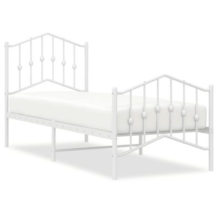 Cadre de lit métal avec tête de lit/pied de lit blanc 75x190 cm