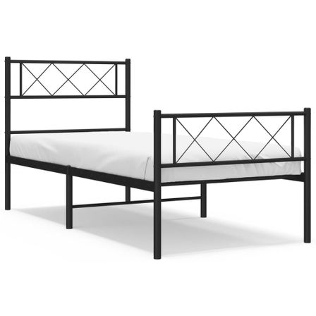 Cadre de lit métal avec tête de lit/pied de lit noir 75x190 cm