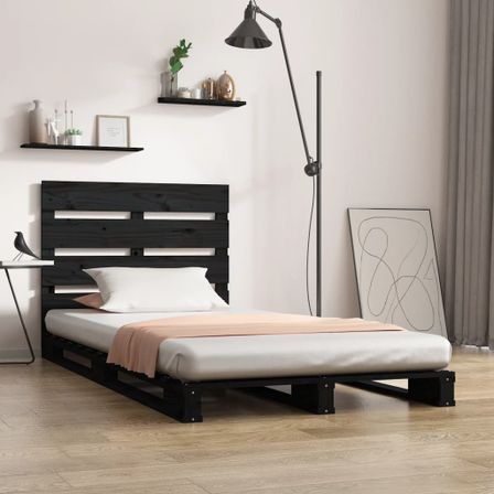 Cadre de lit Noir 75x190 cm Bois pin massif Petit simple